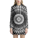 Black And White Mandala Print Hoodie Dress