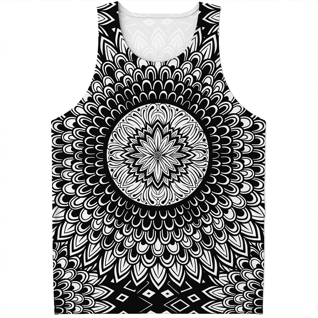 Black And White Mandala Print Men's Tank Top