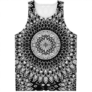 Black And White Mandala Print Men's Tank Top