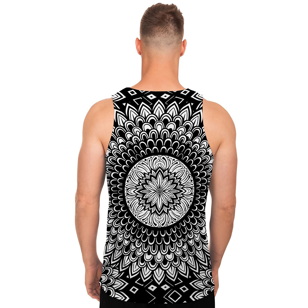 Black And White Mandala Print Men's Tank Top