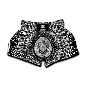 Black And White Mandala Print Muay Thai Boxing Shorts