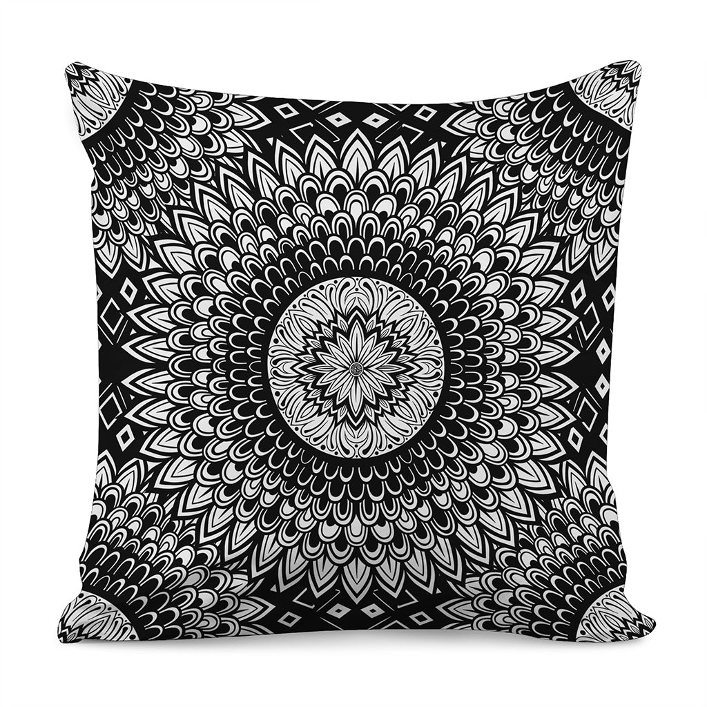 Black And White Mandala Print Pillow Cover