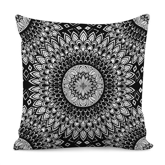 Black And White Mandala Print Pillow Cover