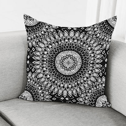 Black And White Mandala Print Pillow Cover