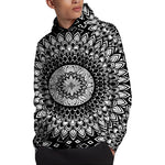 Black And White Mandala Print Pullover Hoodie