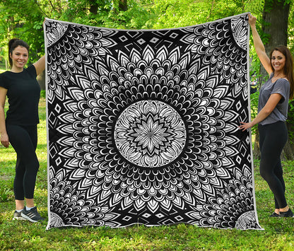 Black And White Mandala Print Quilt