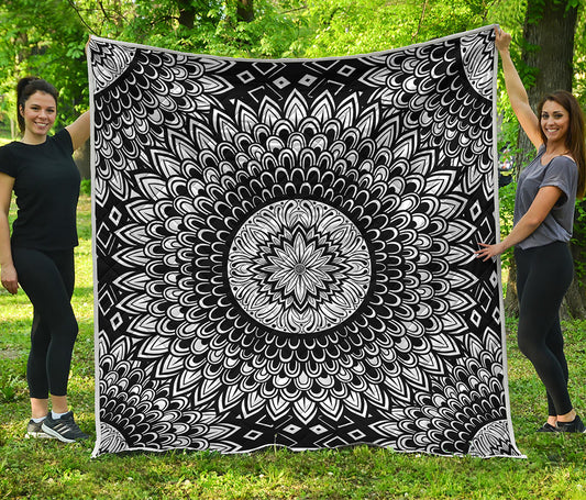 Black And White Mandala Print Quilt