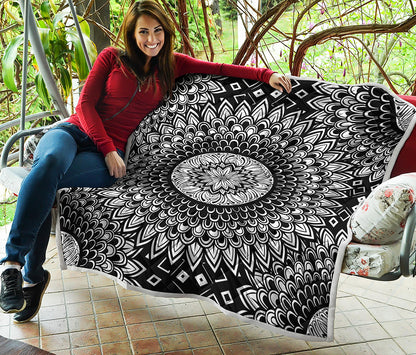 Black And White Mandala Print Quilt