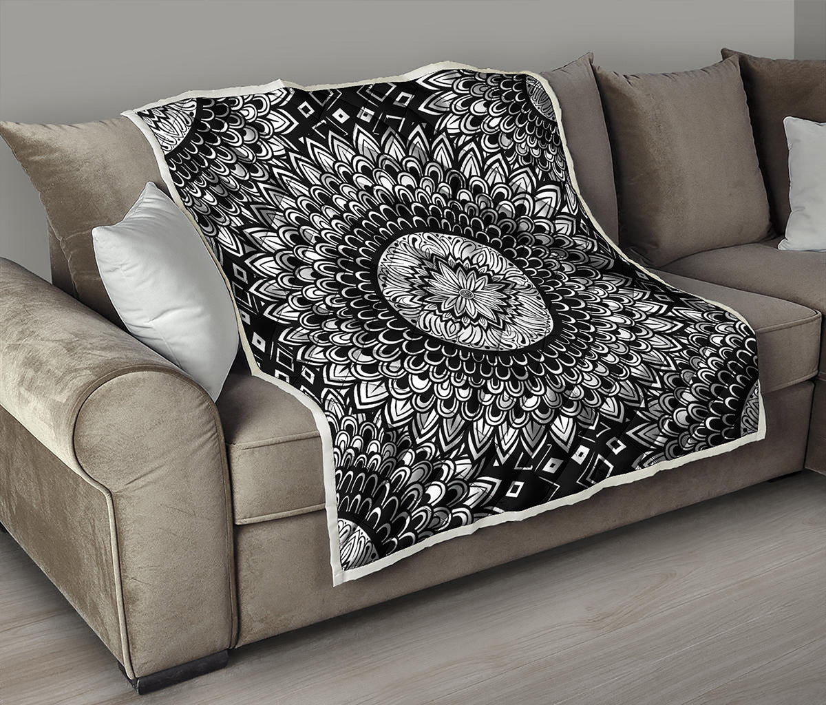 Black And White Mandala Print Quilt