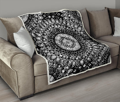 Black And White Mandala Print Quilt