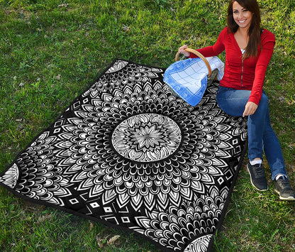 Black And White Mandala Print Quilt