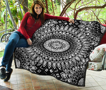 Black And White Mandala Print Quilt
