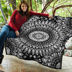 Black And White Mandala Print Quilt