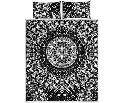 Black And White Mandala Print Quilt Bed Set