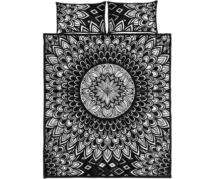 Black And White Mandala Print Quilt Bed Set