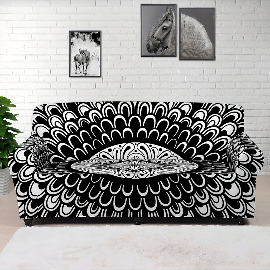 Black And White Mandala Print Sofa Cover