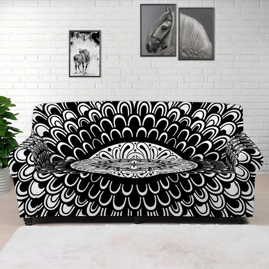 Black And White Mandala Print Sofa Cover