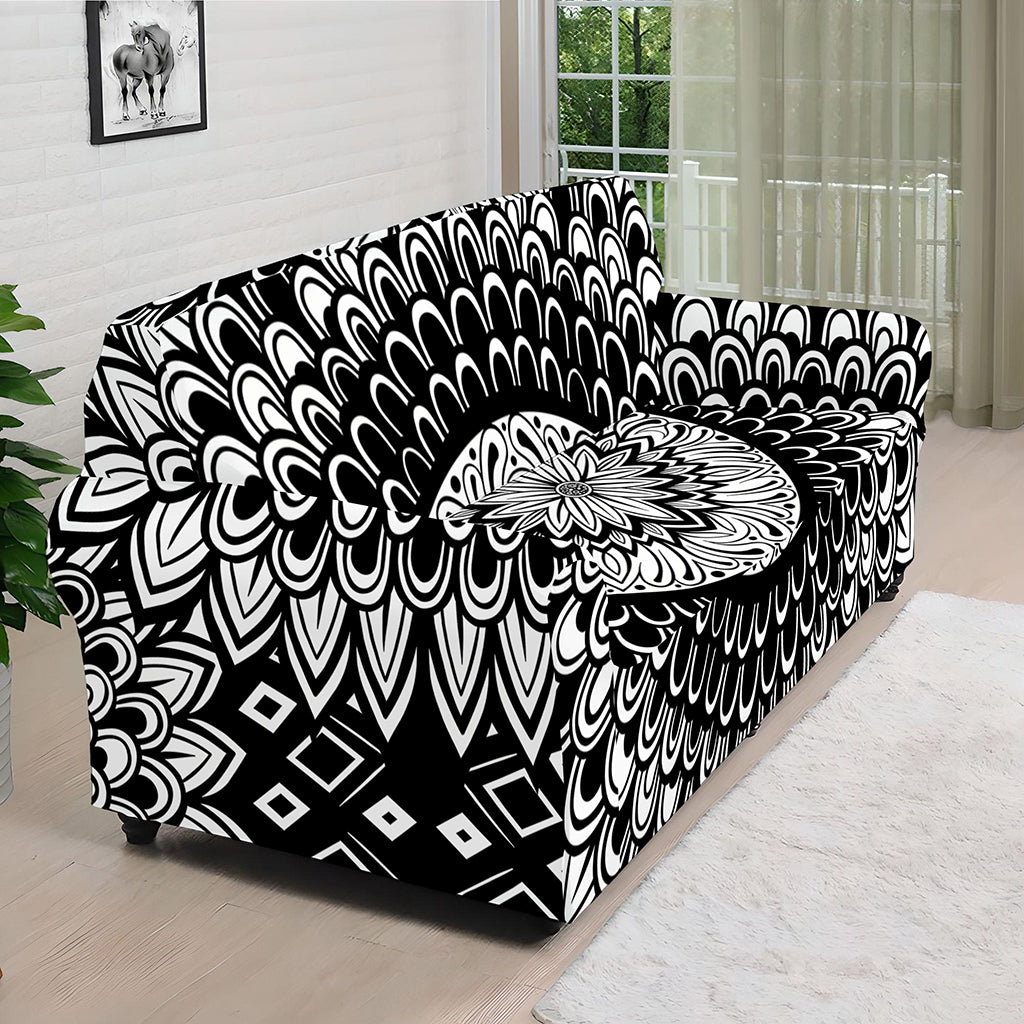 Black And White Mandala Print Sofa Cover