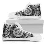 Black And White Mandala Print White High Top Shoes
