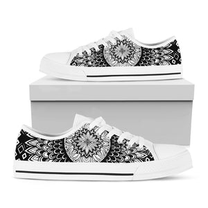 Black And White Mandala Print White Low Top Shoes