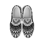 Black And White Mandala Print White Slip On Shoes