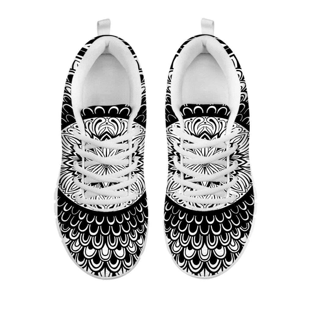 Black And White Mandala Print White Sneakers