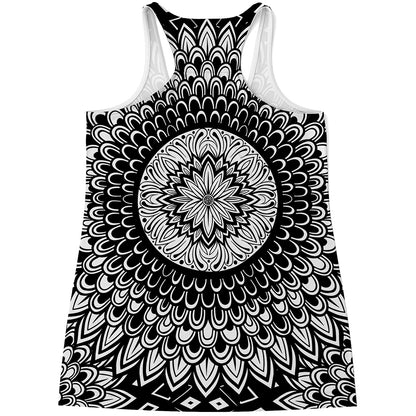Black And White Mandala Print Women's Racerback Tank Top