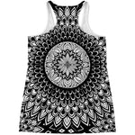 Black And White Mandala Print Women's Racerback Tank Top
