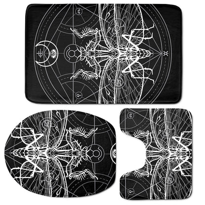 Black And White Mantis Spirit Print 3 Piece Bath Mat Set