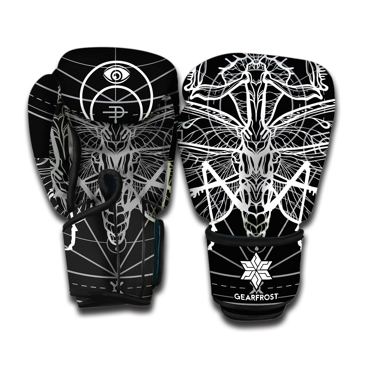 Black And White Mantis Spirit Print Boxing Gloves
