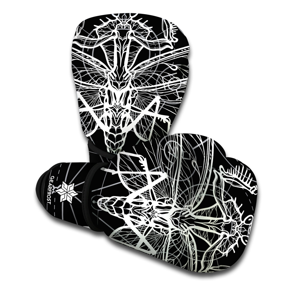 Black And White Mantis Spirit Print Boxing Gloves