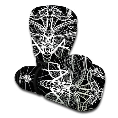 Black And White Mantis Spirit Print Boxing Gloves
