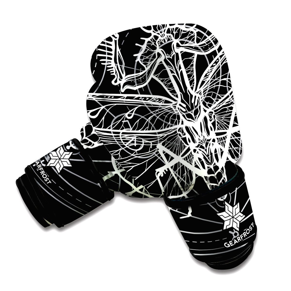 Black And White Mantis Spirit Print Boxing Gloves