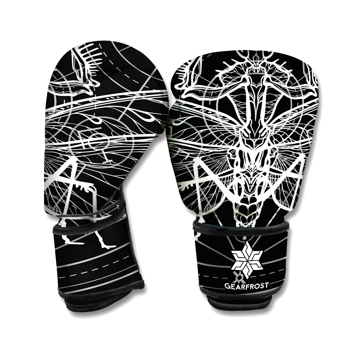 Black And White Mantis Spirit Print Boxing Gloves