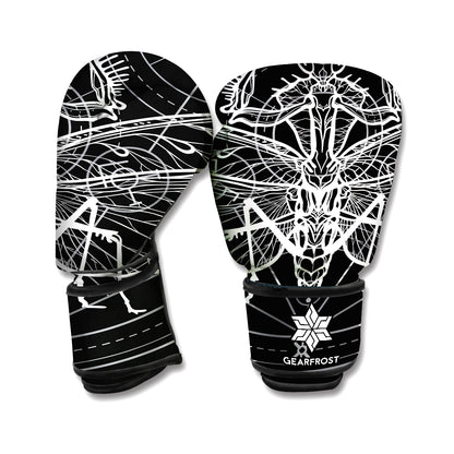 Black And White Mantis Spirit Print Boxing Gloves
