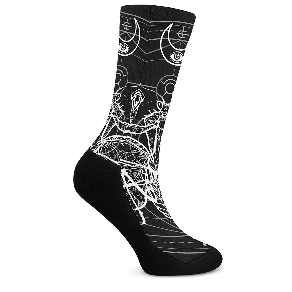 Black And White Mantis Spirit Print Crew Socks