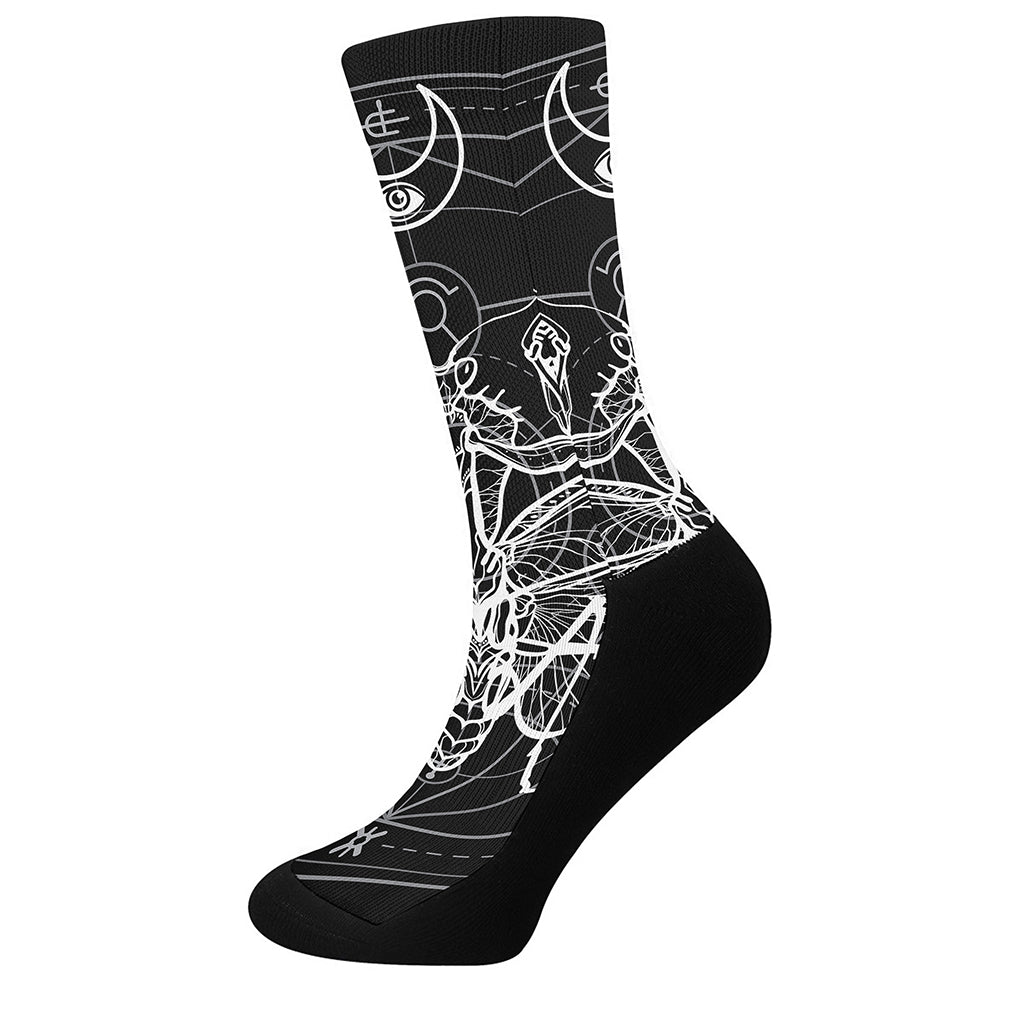 Black And White Mantis Spirit Print Crew Socks