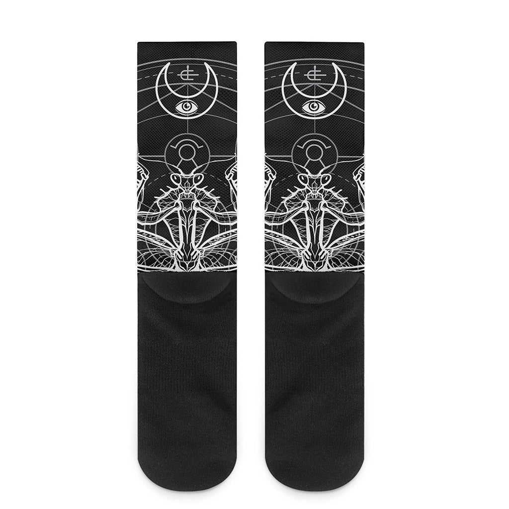 Black And White Mantis Spirit Print Crew Socks