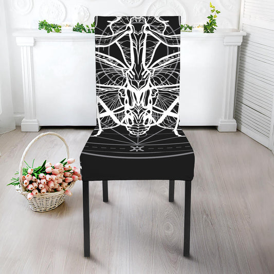 Black And White Mantis Spirit Print Dining Chair Slipcover