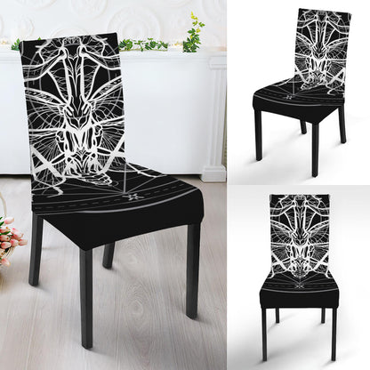Black And White Mantis Spirit Print Dining Chair Slipcover