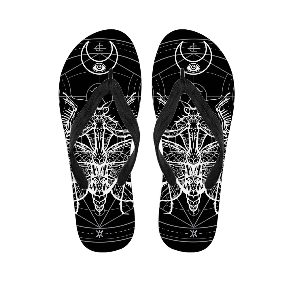 Black And White Mantis Spirit Print Flip Flops