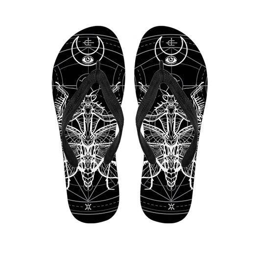 Black And White Mantis Spirit Print Flip Flops