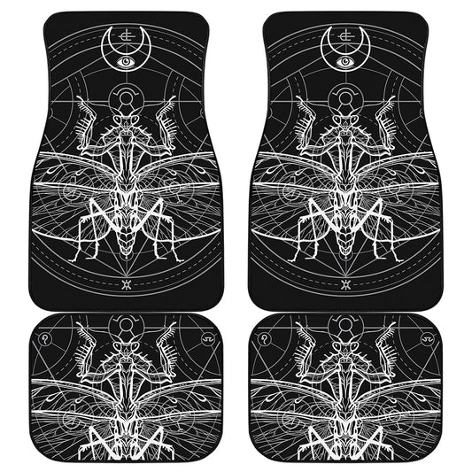 Black And White Mantis Spirit Print Front and Back Car Floor Mats