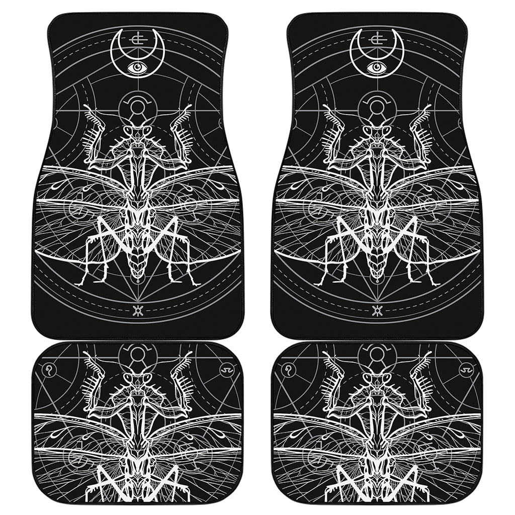 Black And White Mantis Spirit Print Front and Back Car Floor Mats