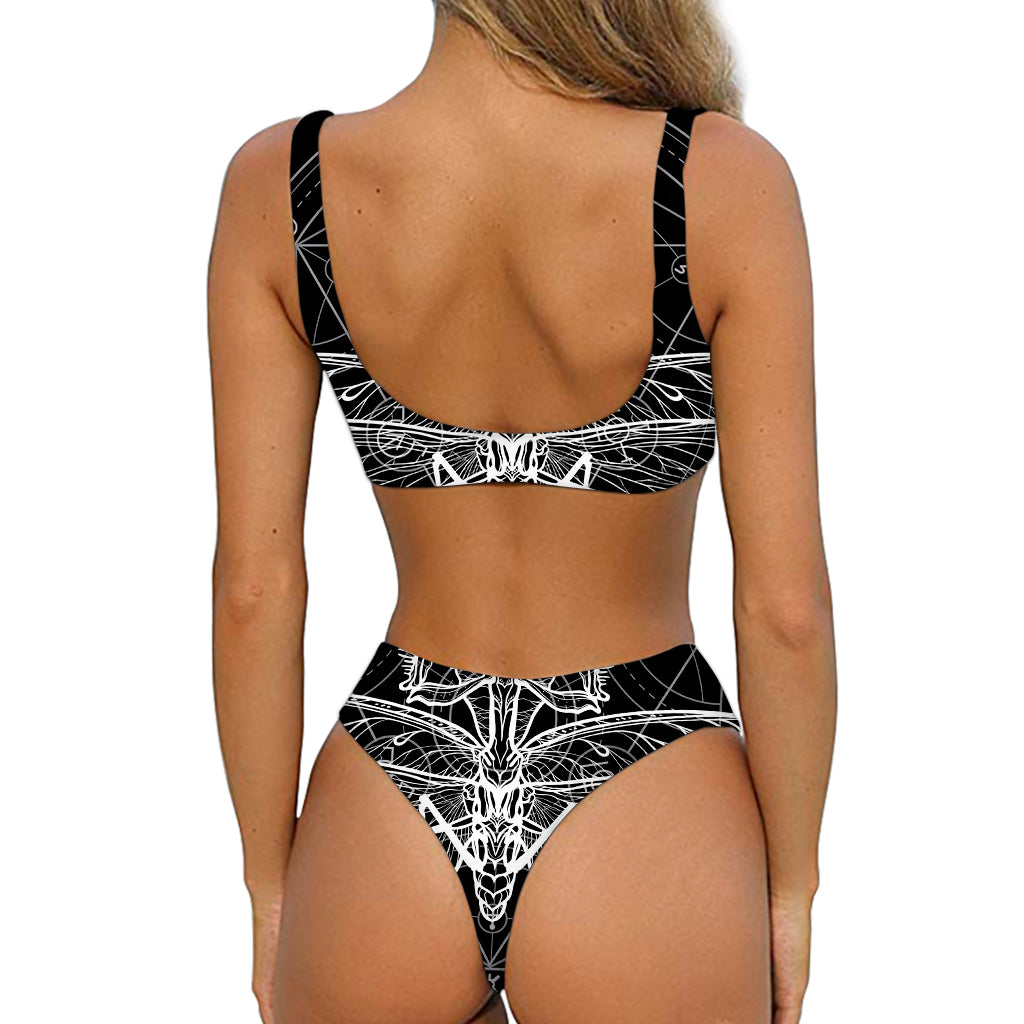 Black And White Mantis Spirit Print Front Bow Tie Bikini