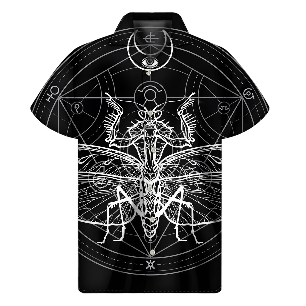 Black And White Mantis Spirit Print Men's Short Sleeve Shirt