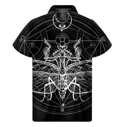 Black And White Mantis Spirit Print Men's Short Sleeve Shirt