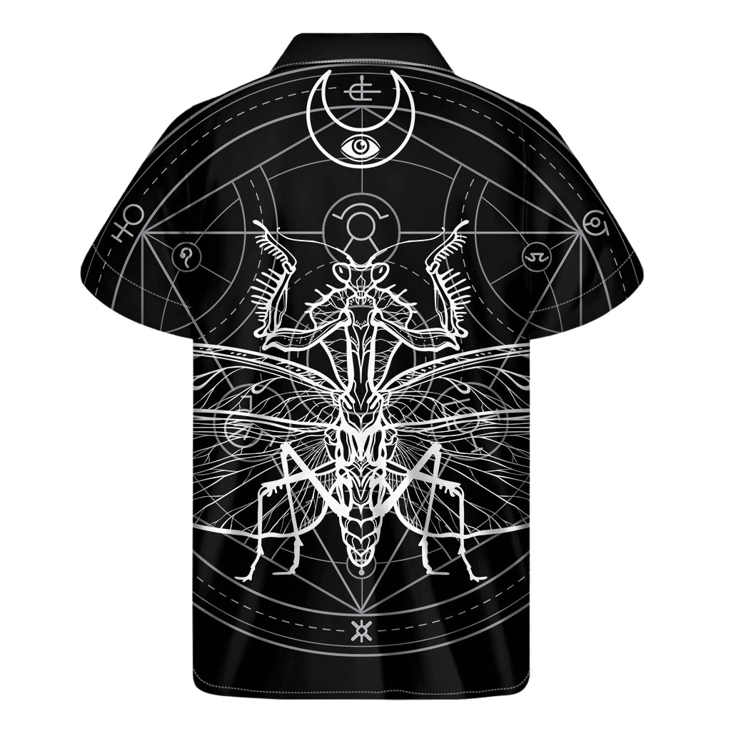 Black And White Mantis Spirit Print Men's Short Sleeve Shirt