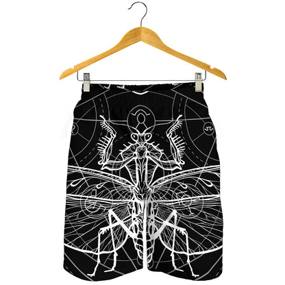 Black And White Mantis Spirit Print Men's Shorts