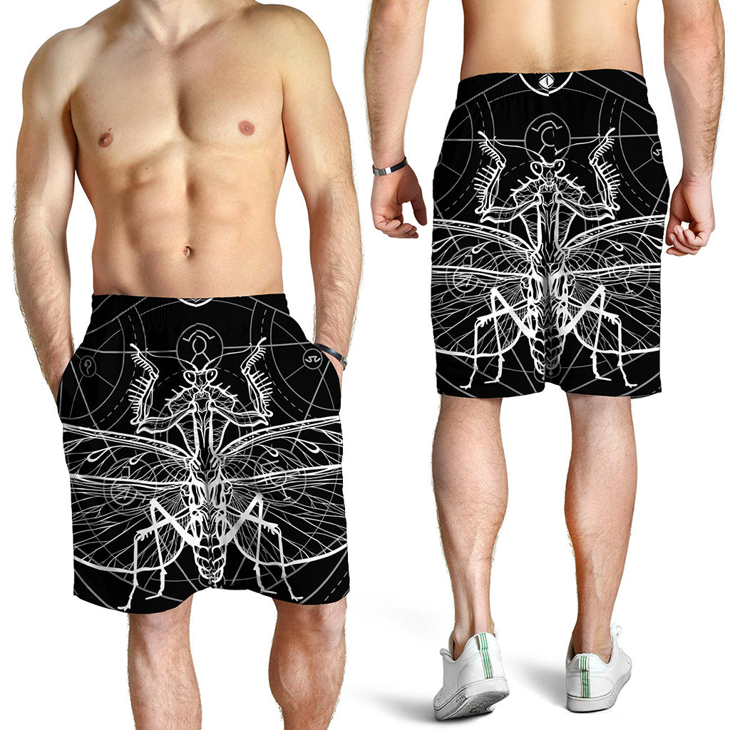 Black And White Mantis Spirit Print Men's Shorts